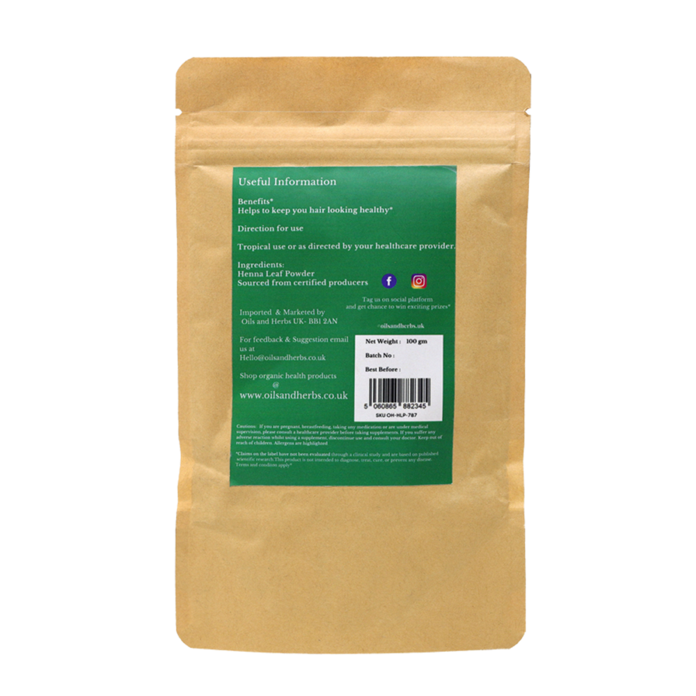 Organic Henna Leaf Powder - Lawsonia inermis -100% Pure, Clean and Natural