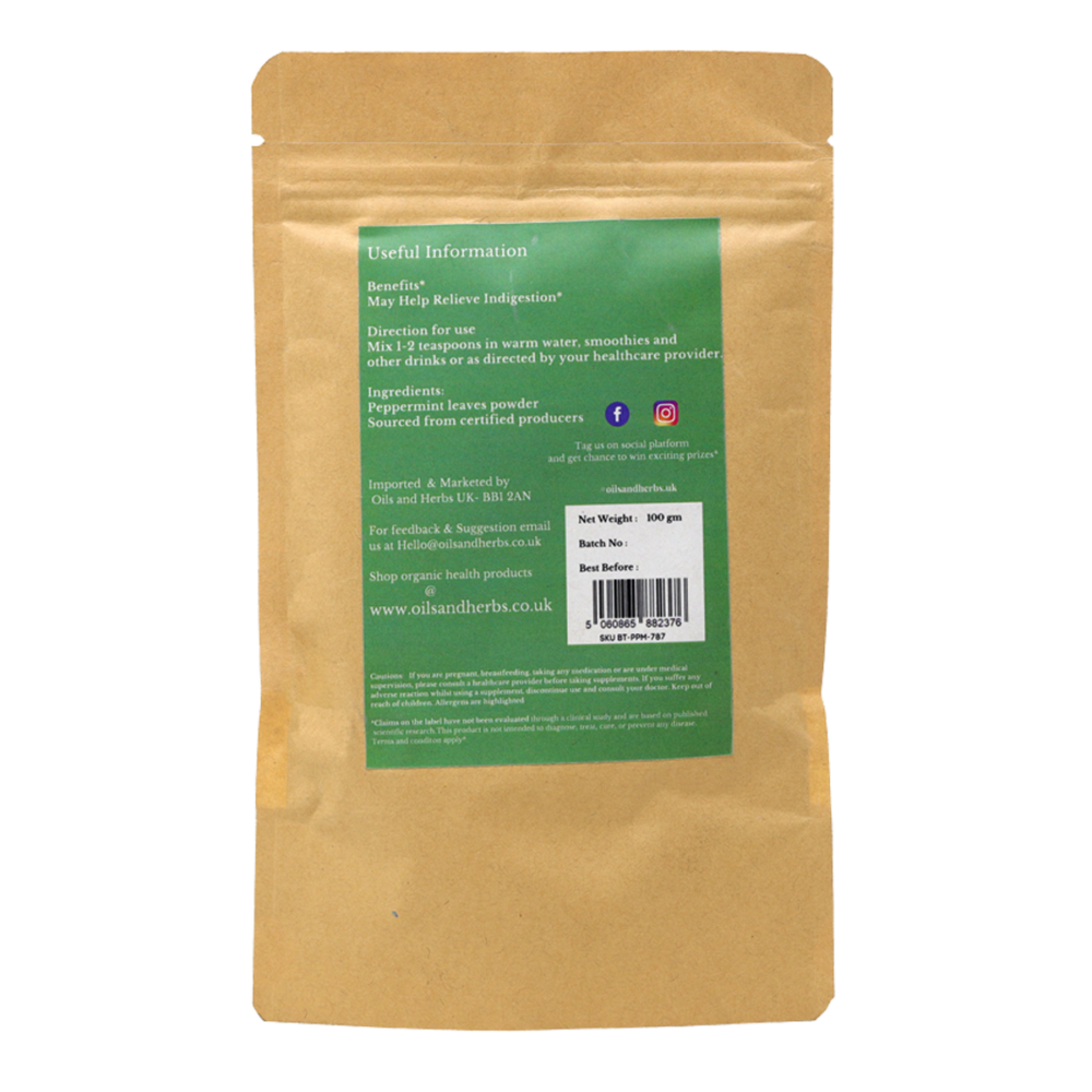 Organic Peppermint Leaves Powder - Mentha Piperita - 100% Pure, Clean and Natural